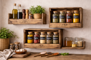 Gewürzregal aus einer alten Weinkiste