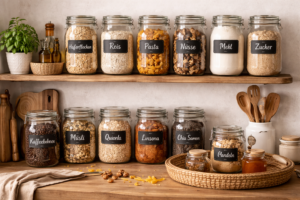 Rustikale Vorratsgläser mit Etikett